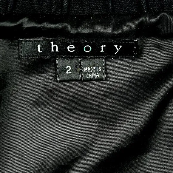 Theory Women's Black Ponte Mariony Ruffled Neck Zip-Up Jacket Blazer Size 2