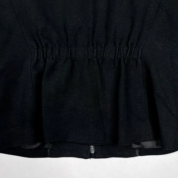 Theory Women's Black Ponte Mariony Ruffled Neck Zip-Up Jacket Blazer Size 2