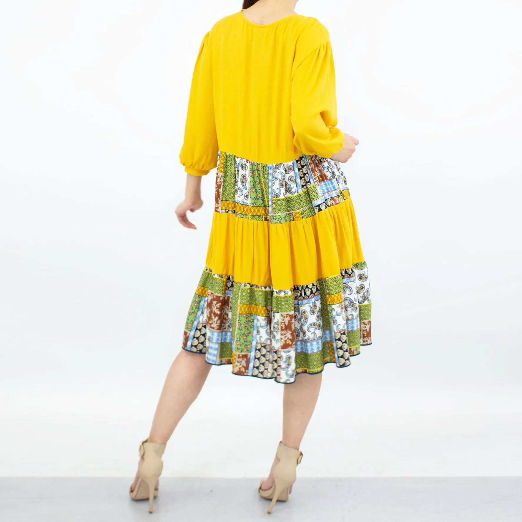 Three Tiered Color Block Dress - Yellow
