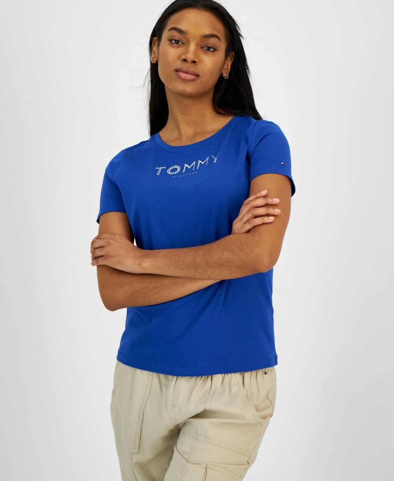 Tommy Hilfiger Women's Crew-Neck Rhinestone-Embellished T-Shirt J2XH0475