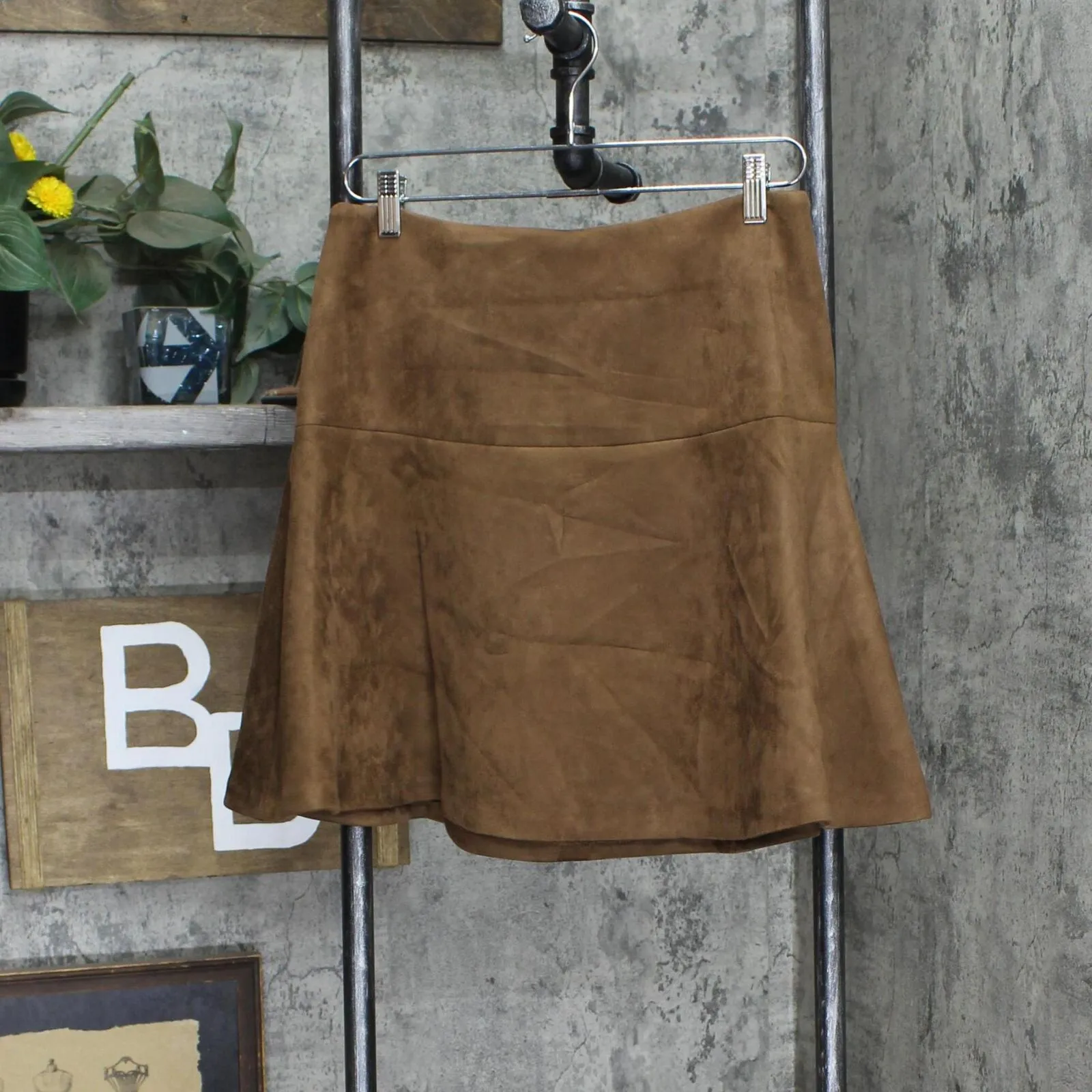 Tommy Hilfiger Women's Faux-Suede Fit & Flare Skirt H27S3313 Cognac Brown 6