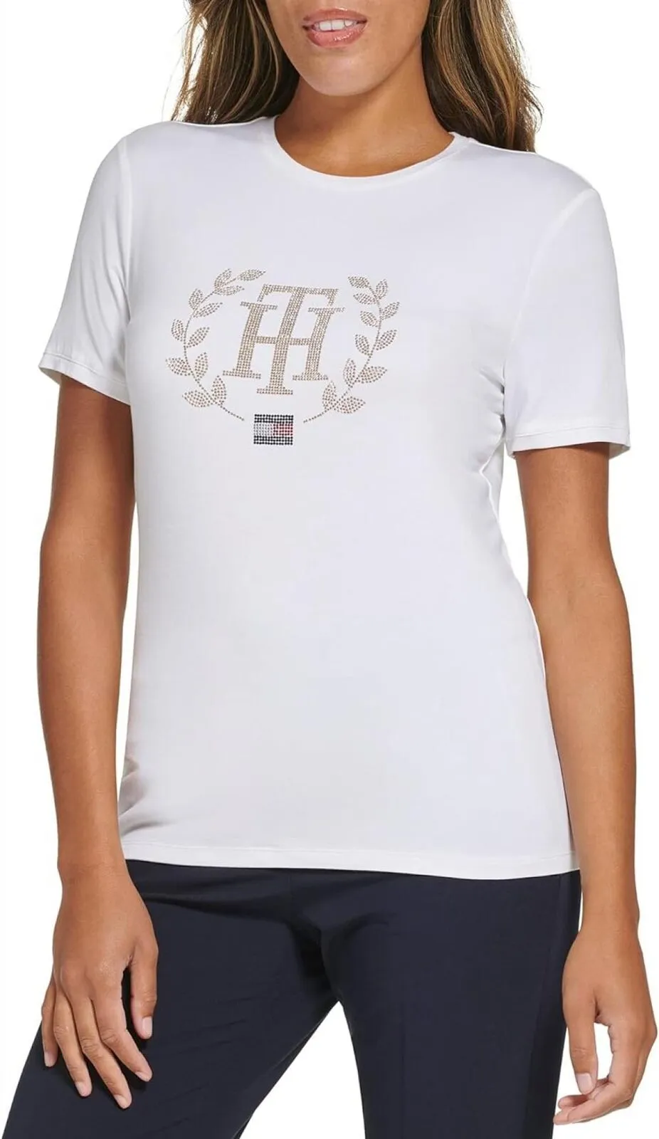 Tommy Hilfiger Women's Rhinestone Logo Graphic Tee H27TJ052