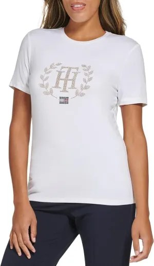 Tommy Hilfiger Women's Rhinestone Logo Graphic Tee H27TJ052