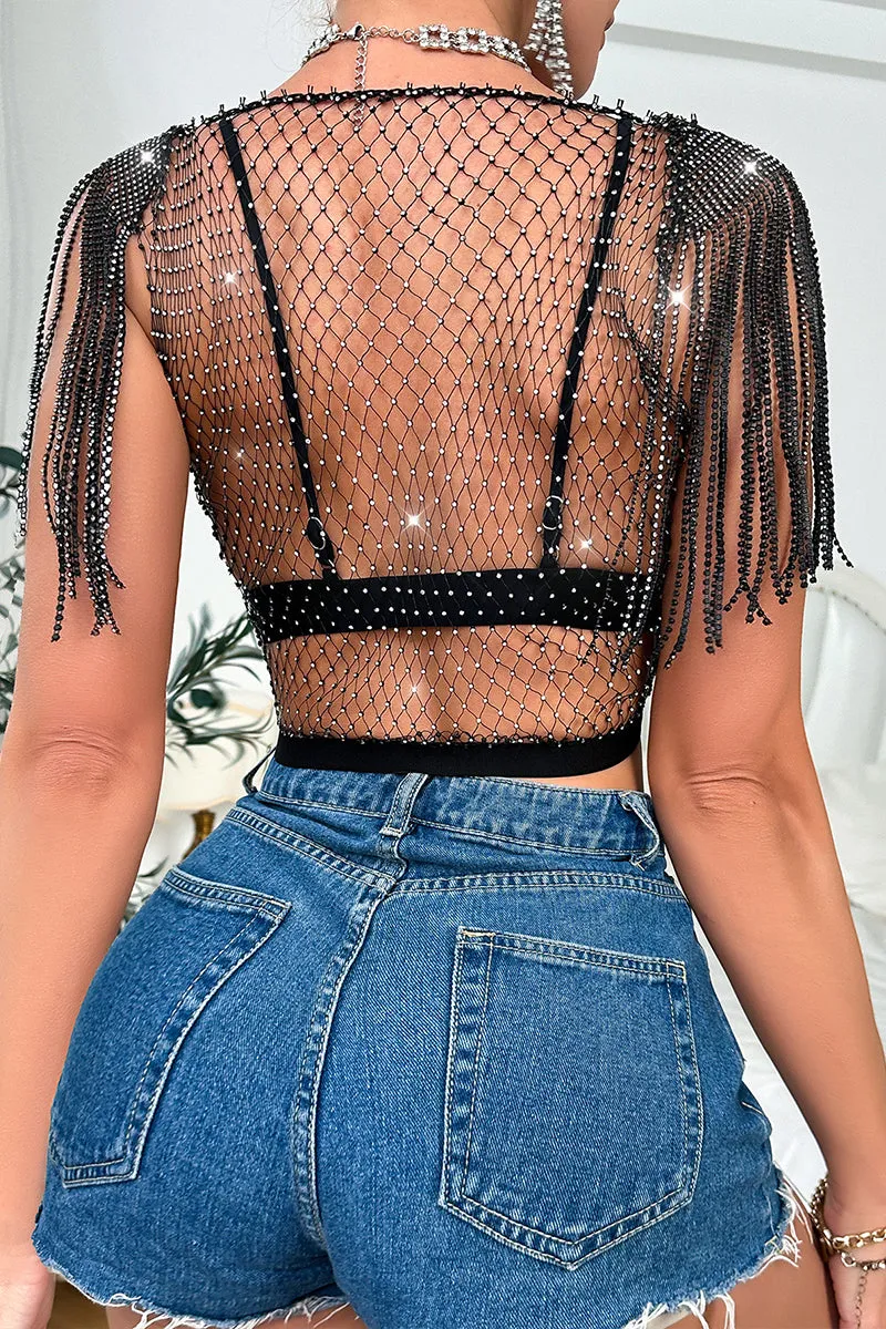 TR3005 Tassels Fishnet Tank Top