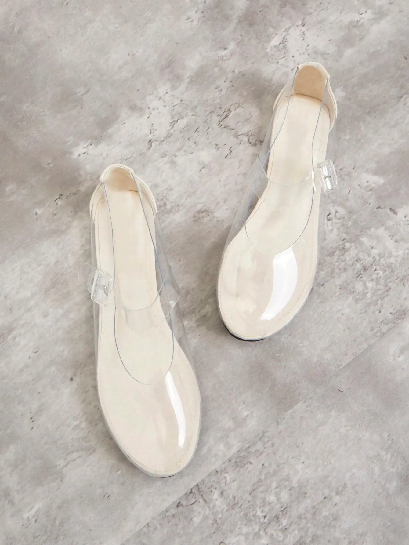 Transparent One Buckle Flat Shoes