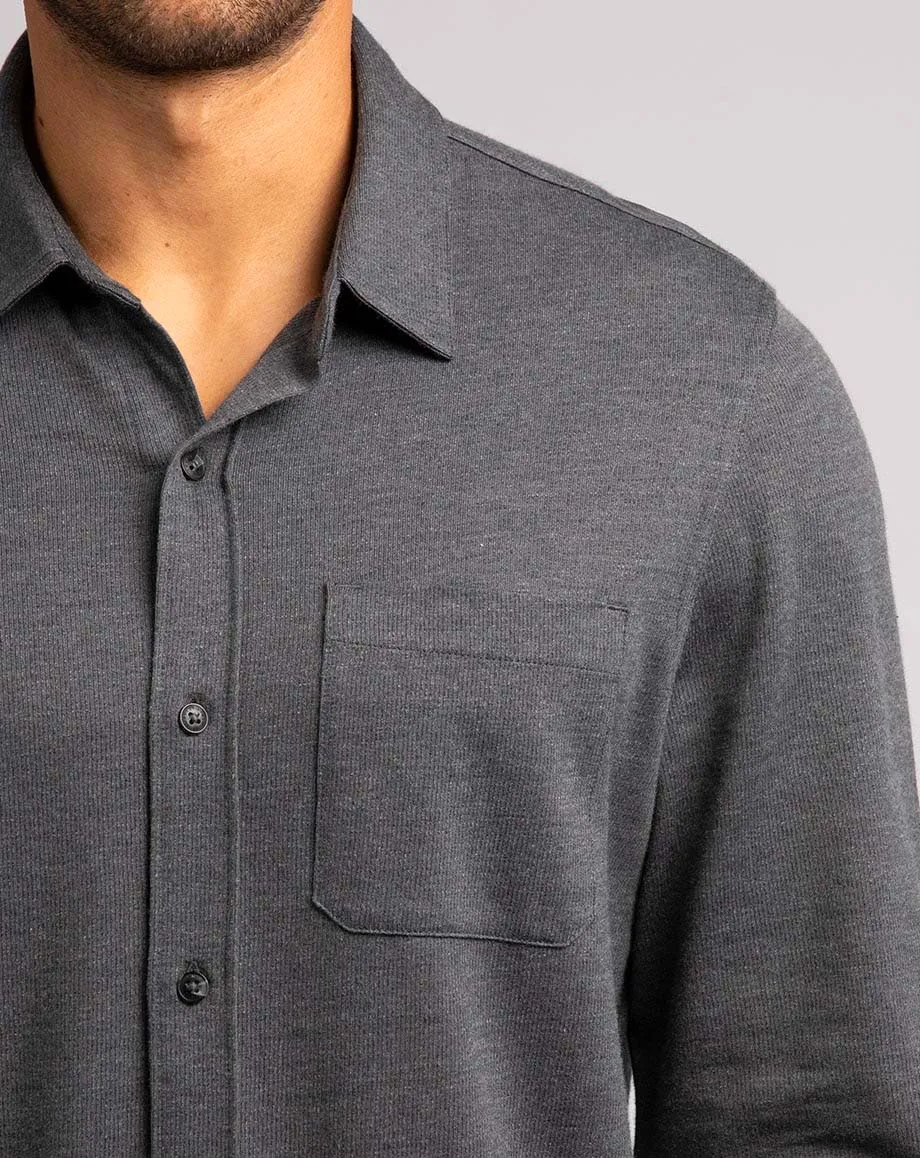 TRAVIS MATHEW 'SLATER' BUTTON SHIRT - HEATHER BLACK