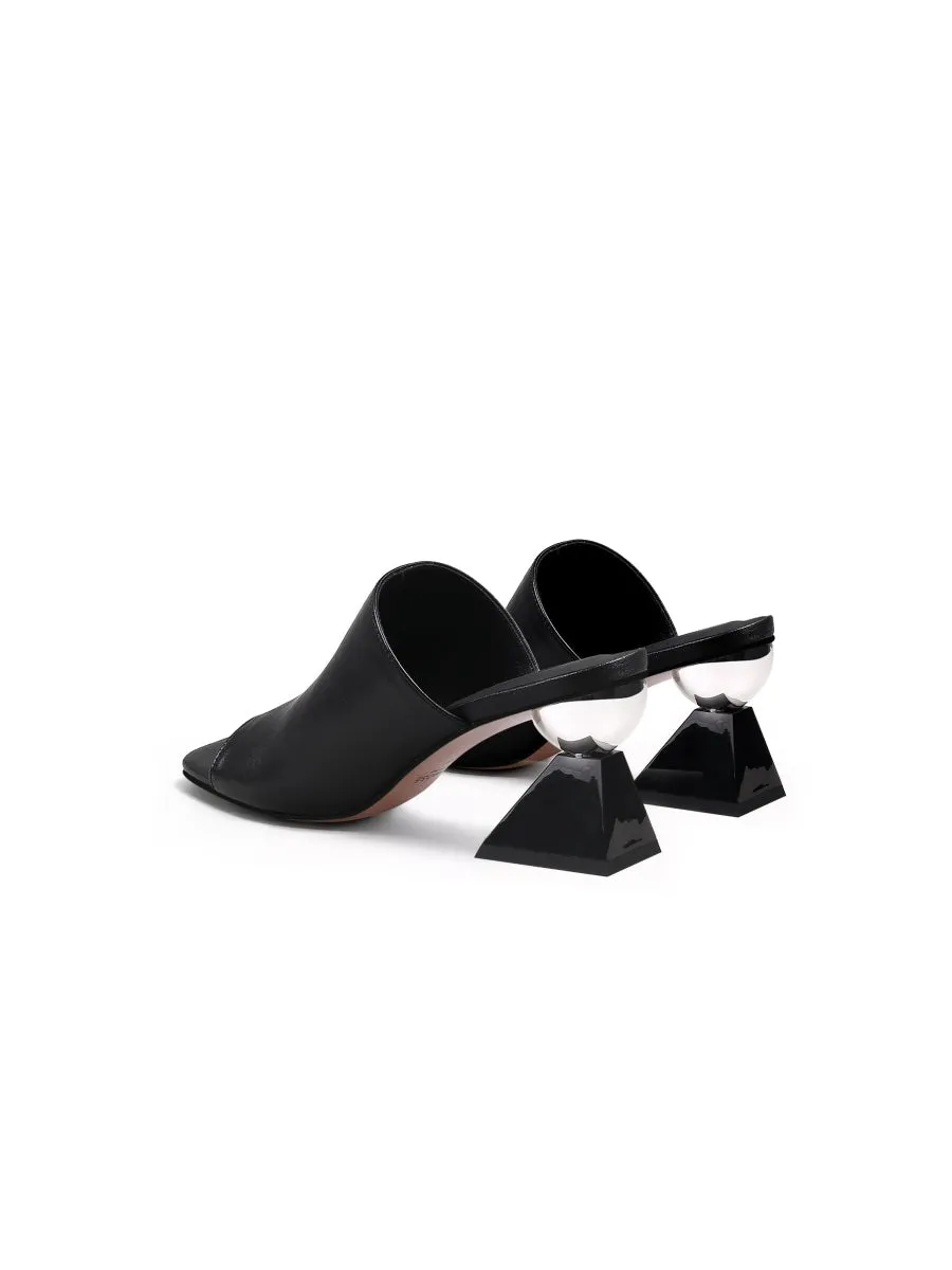 Triangular-Heel Leather Mule - Black