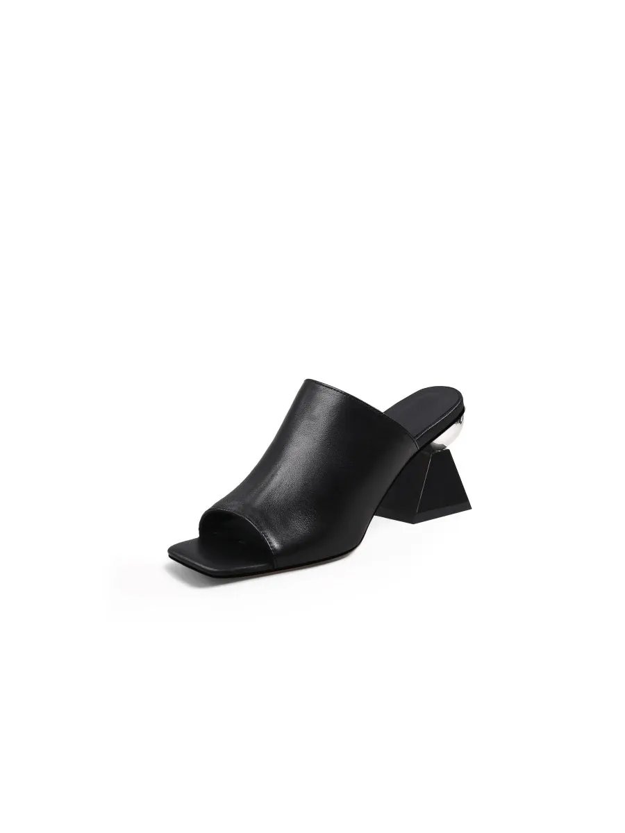 Triangular-Heel Leather Mule - Black