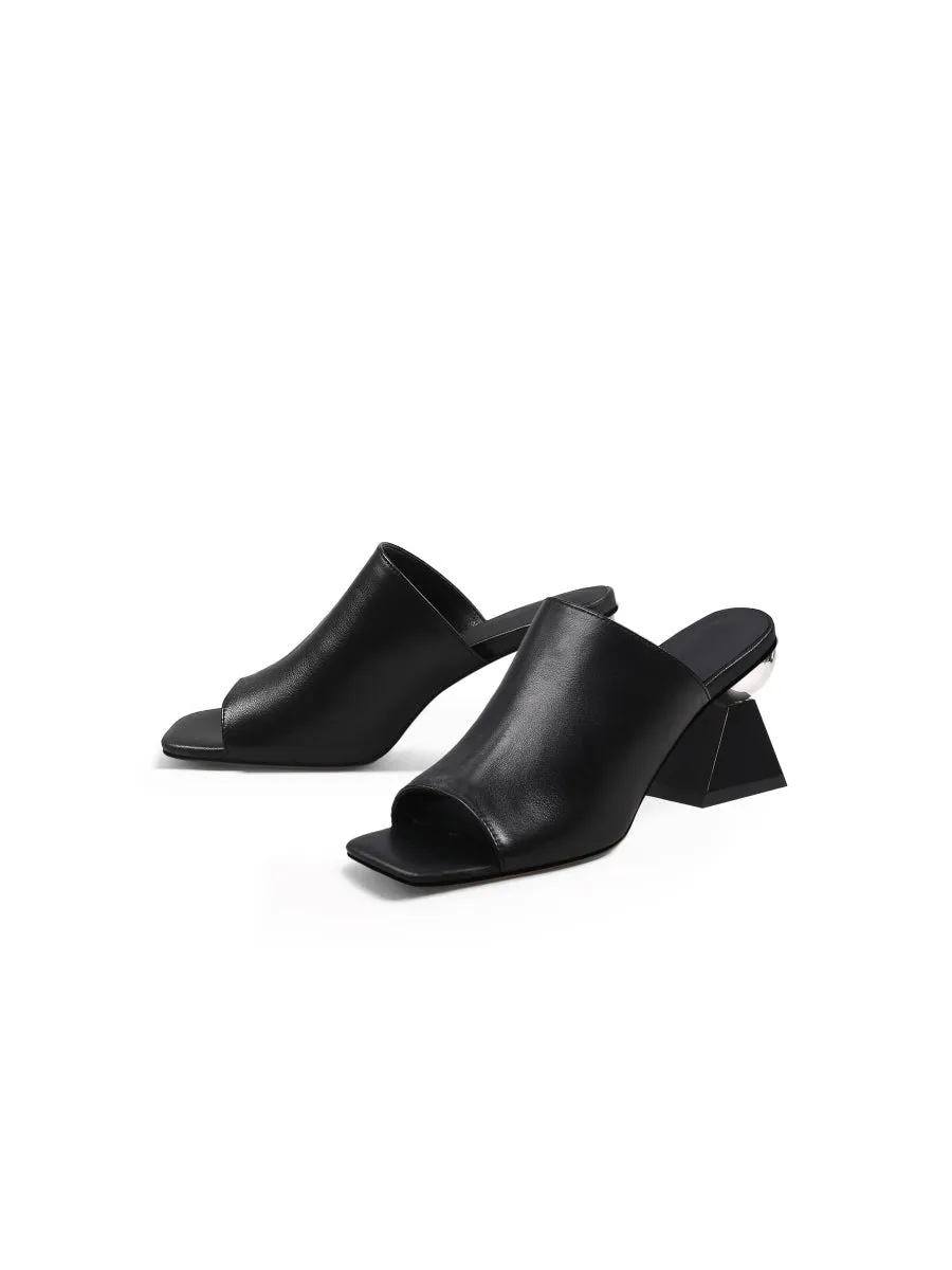 Triangular-Heel Leather Mule - Black