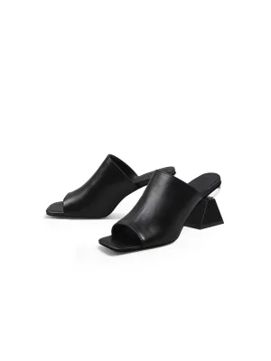 Triangular-Heel Leather Mule - Black