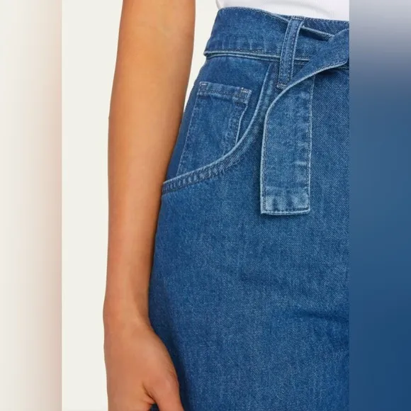 TRIARCHY ELIZA ORGANIC COTTON BELTED WIDE-LEG JEAN SHORTS MEDIUM INDIGO, SIZE 25