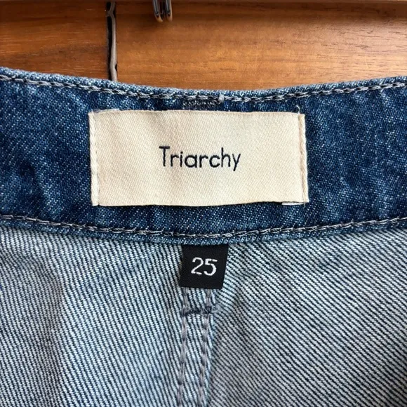 TRIARCHY ELIZA ORGANIC COTTON BELTED WIDE-LEG JEAN SHORTS MEDIUM INDIGO, SIZE 25