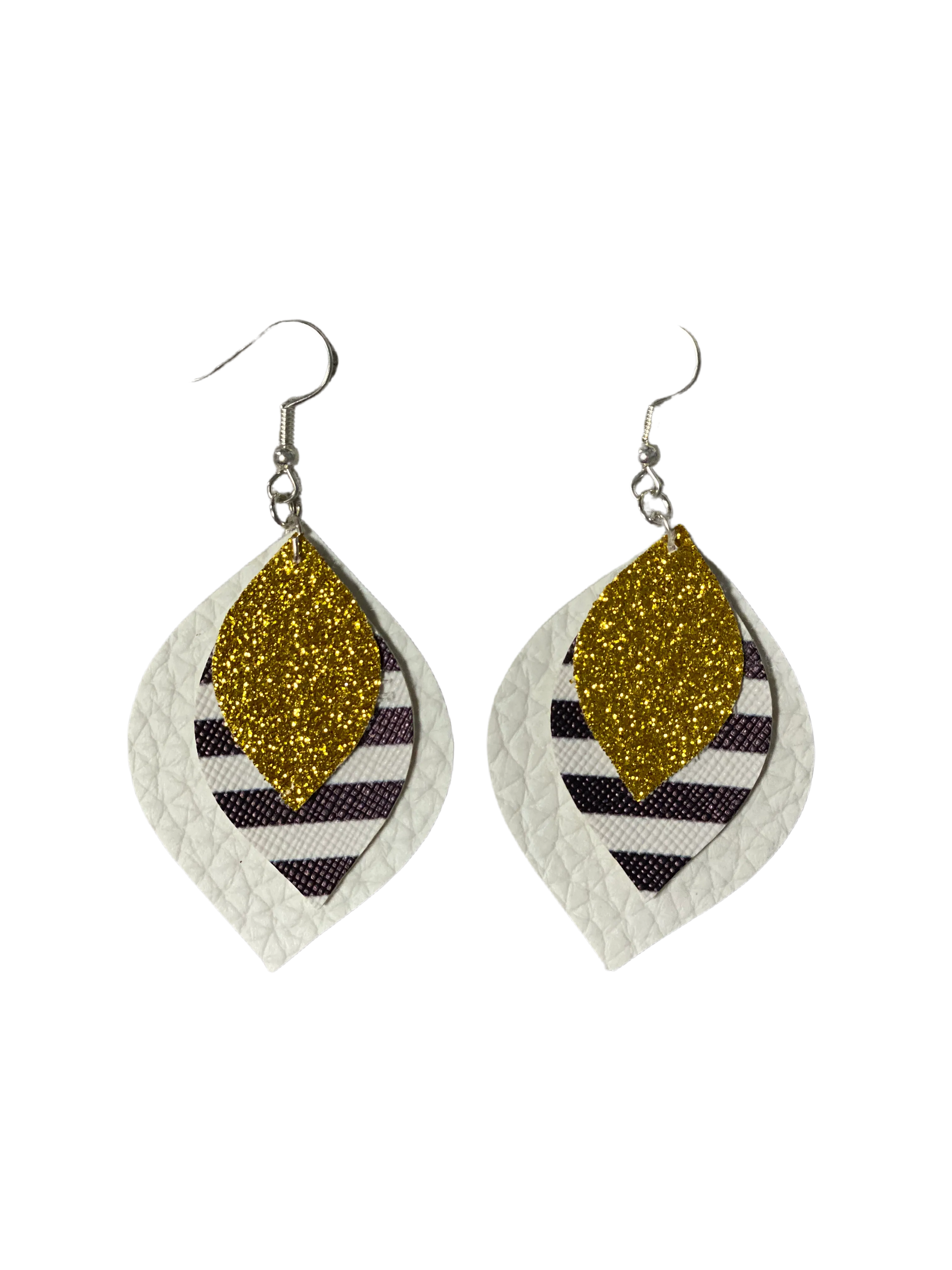 Triple Layer white-stripes-gold earrings