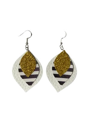 Triple Layer white-stripes-gold earrings