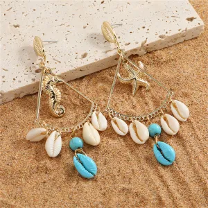 Turquoise & Enamel 18K Gold-Plated Seahorse Starfish Drop Earrings