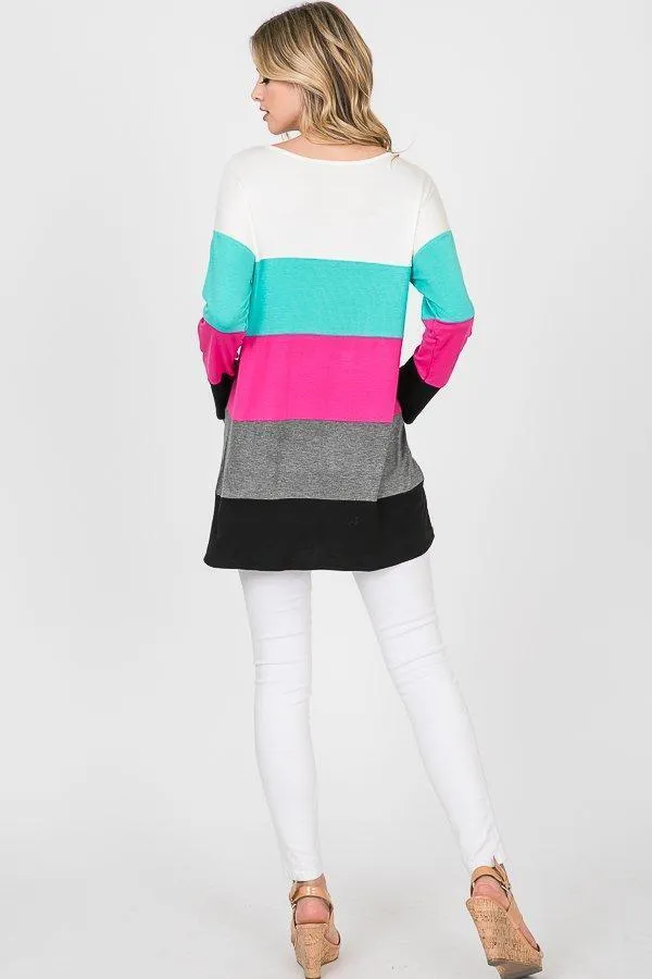 Turquoise & Pink Color Block Top
