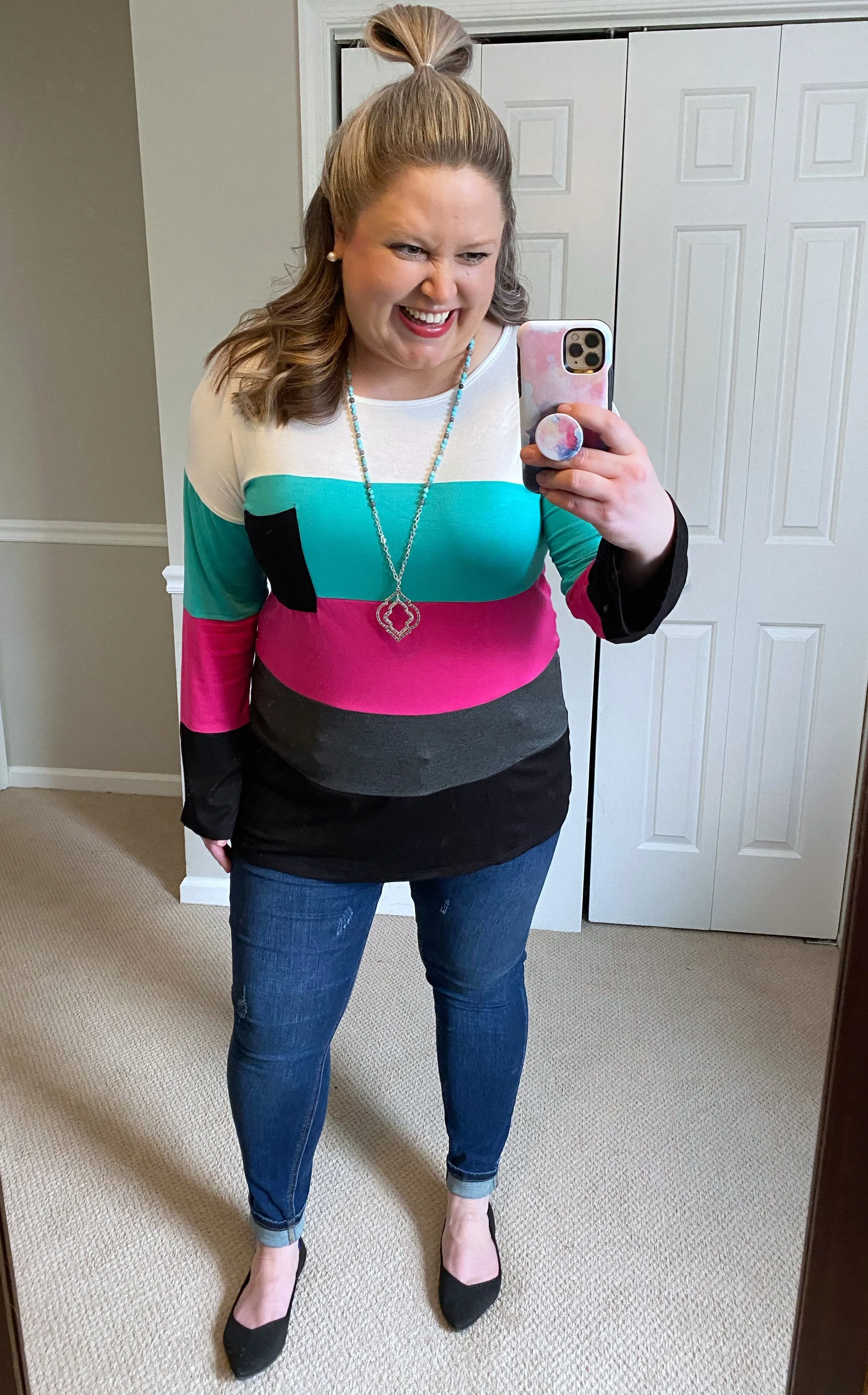 Turquoise & Pink Color Block Top