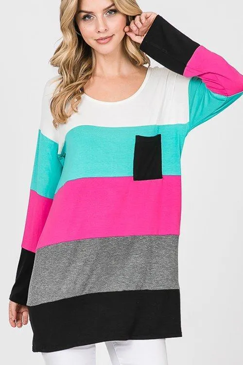 Turquoise & Pink Color Block Top