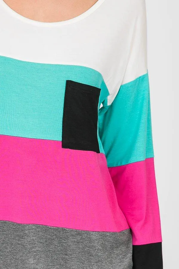 Turquoise & Pink Color Block Top