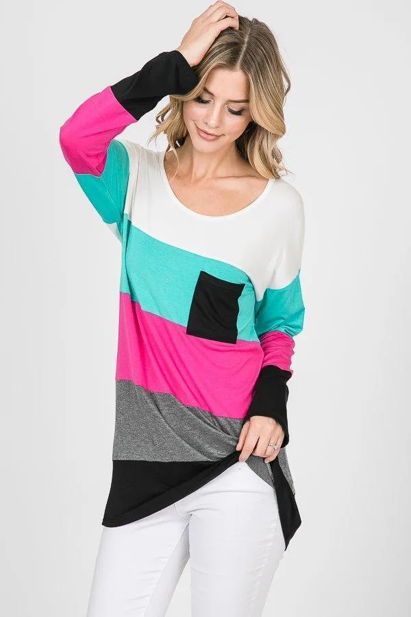 Turquoise & Pink Color Block Top