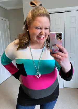 Turquoise & Pink Color Block Top