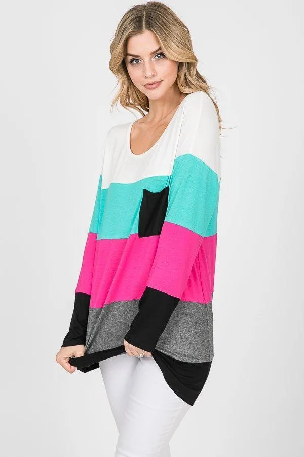 Turquoise & Pink Color Block Top
