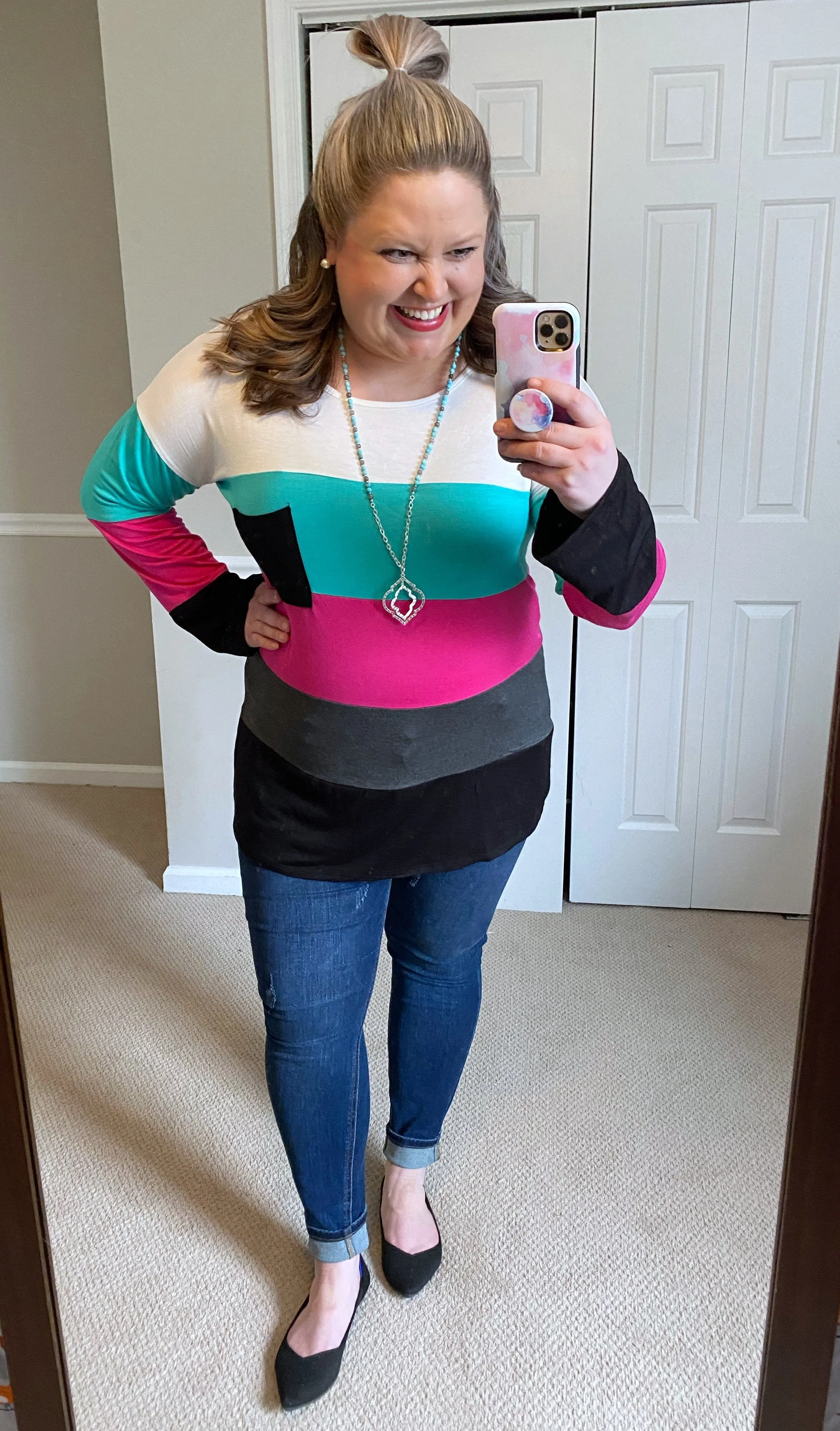Turquoise & Pink Color Block Top