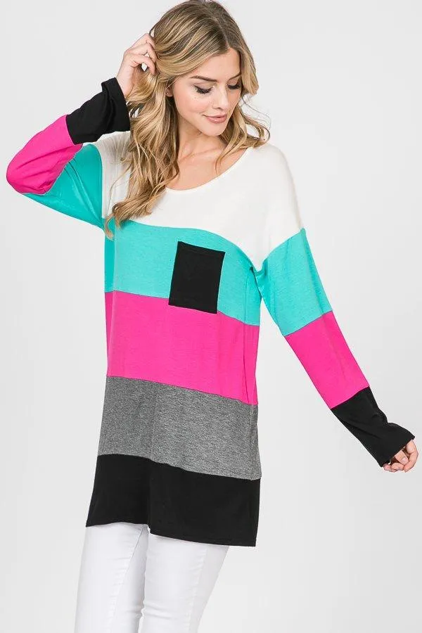 Turquoise & Pink Color Block Top