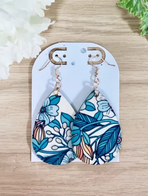 Turquoise Botanical Wooden Earrings