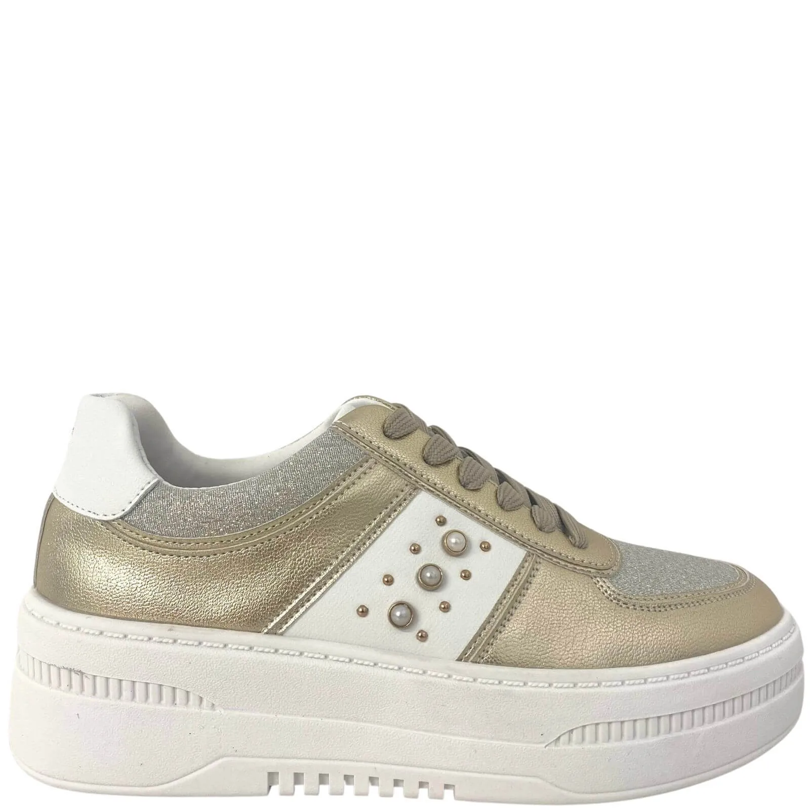 Una Healy Candida Gold & White Sneakers