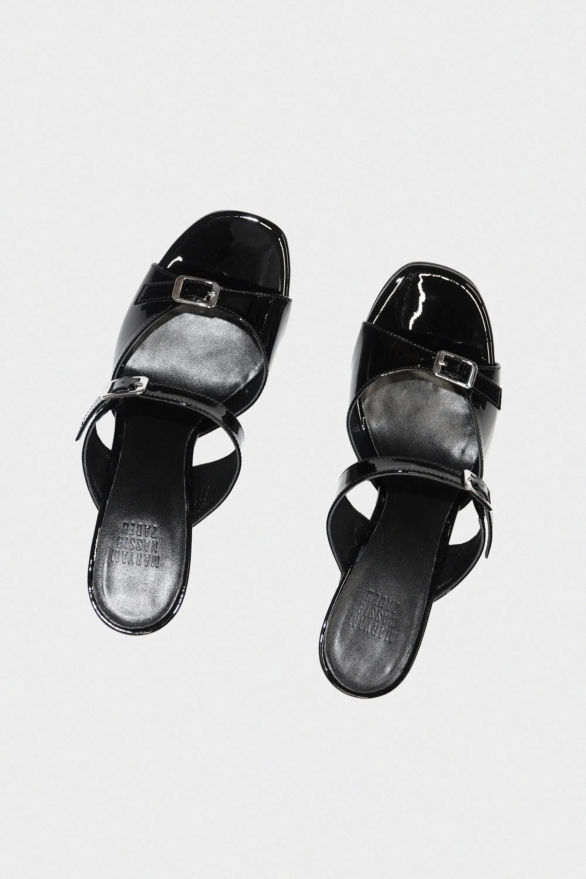 Una Sandal in Black Patent