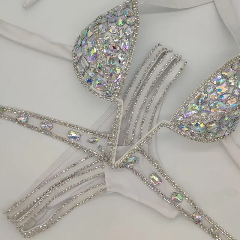 V collar rhinestone swimwear