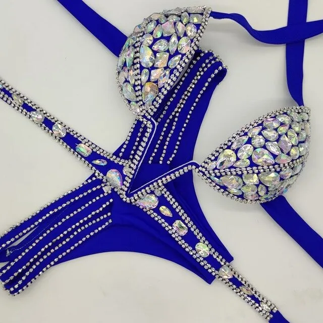 V collar rhinestone swimwear
