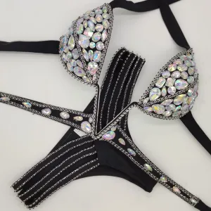 V collar rhinestone swimwear