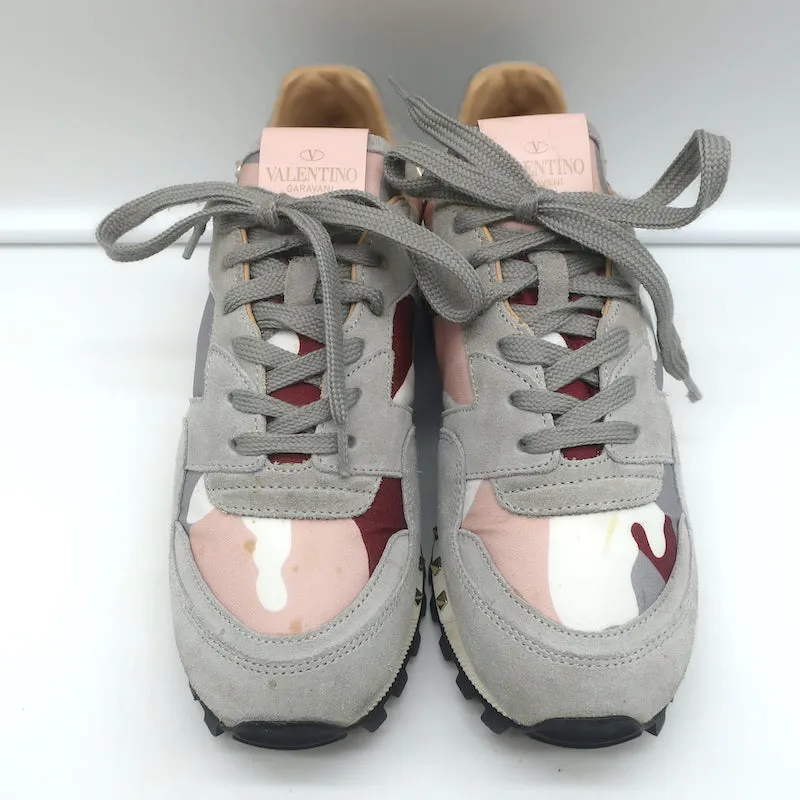 Valentino Soul Rockstud Sneakers Pink Camo & Gray Suede Size 35