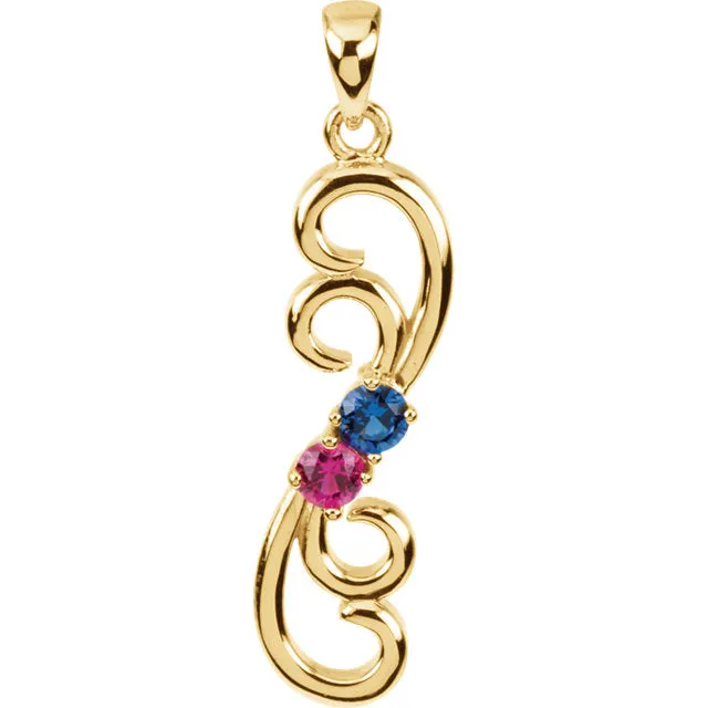 Vertical Double Swirl Mother's Family Birthstone Pendant or Necklace