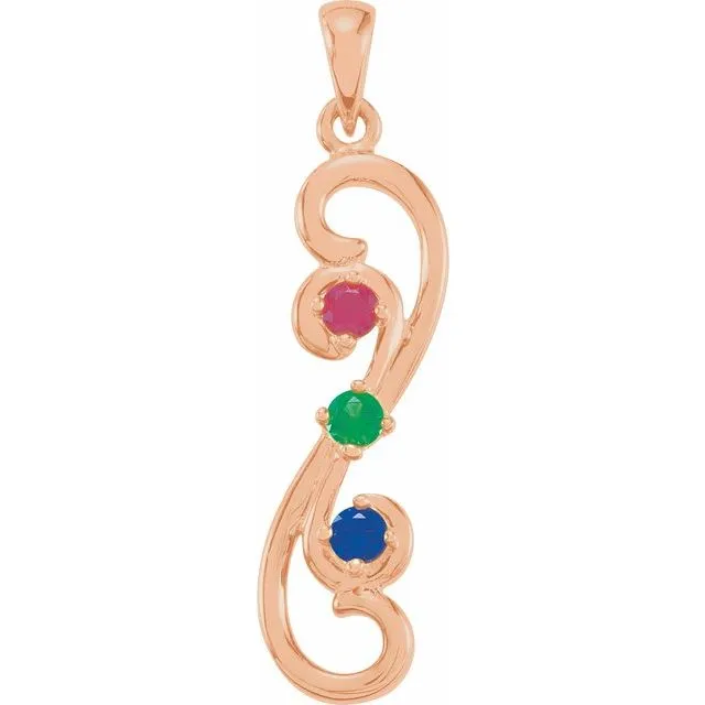 Vertical Double Swirl Mother's Family Birthstone Pendant or Necklace