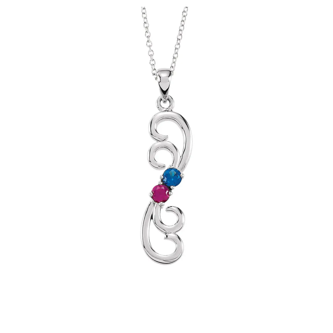 Vertical Double Swirl Mother's Family Birthstone Pendant or Necklace