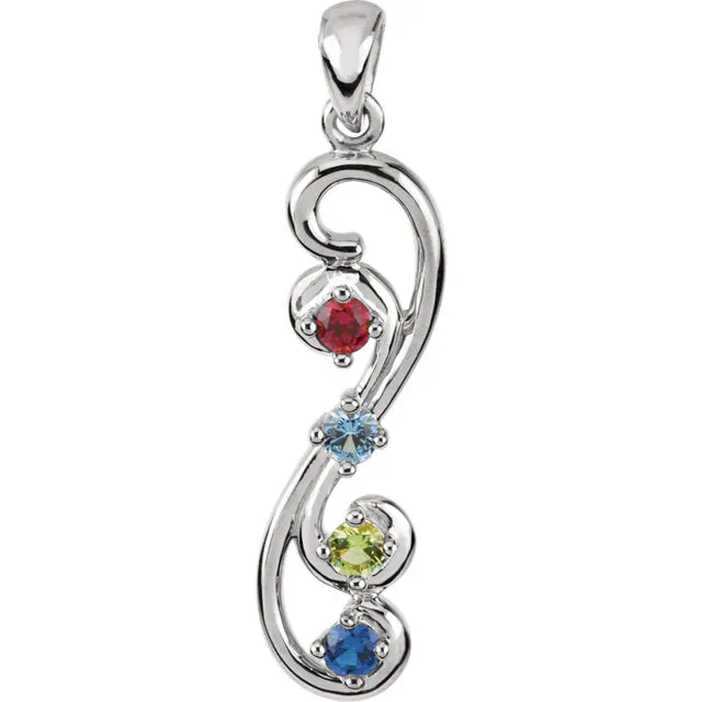 Vertical Double Swirl Mother's Family Birthstone Pendant or Necklace