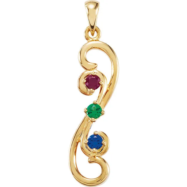 Vertical Double Swirl Mother's Family Birthstone Pendant or Necklace