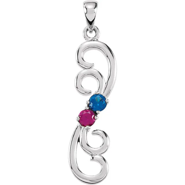 Vertical Double Swirl Mother's Family Birthstone Pendant or Necklace