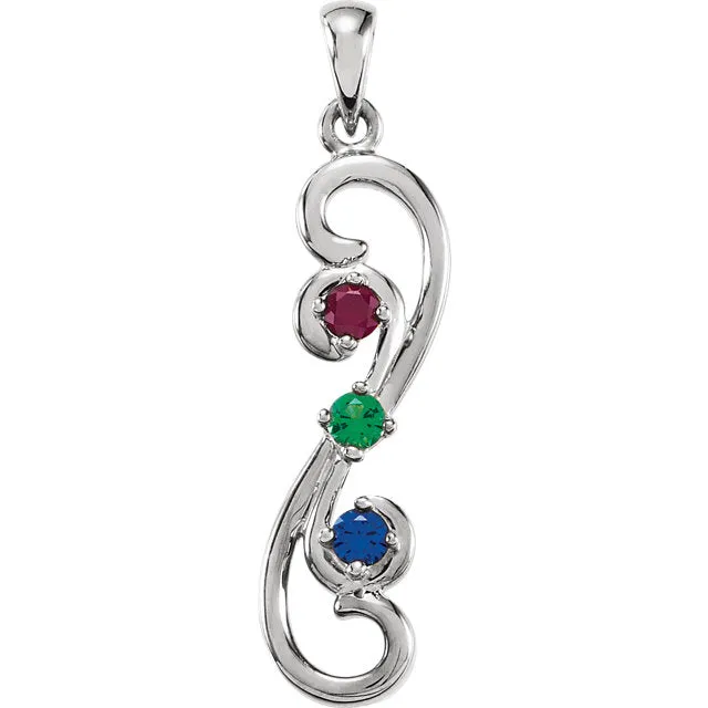 Vertical Double Swirl Mother's Family Birthstone Pendant or Necklace