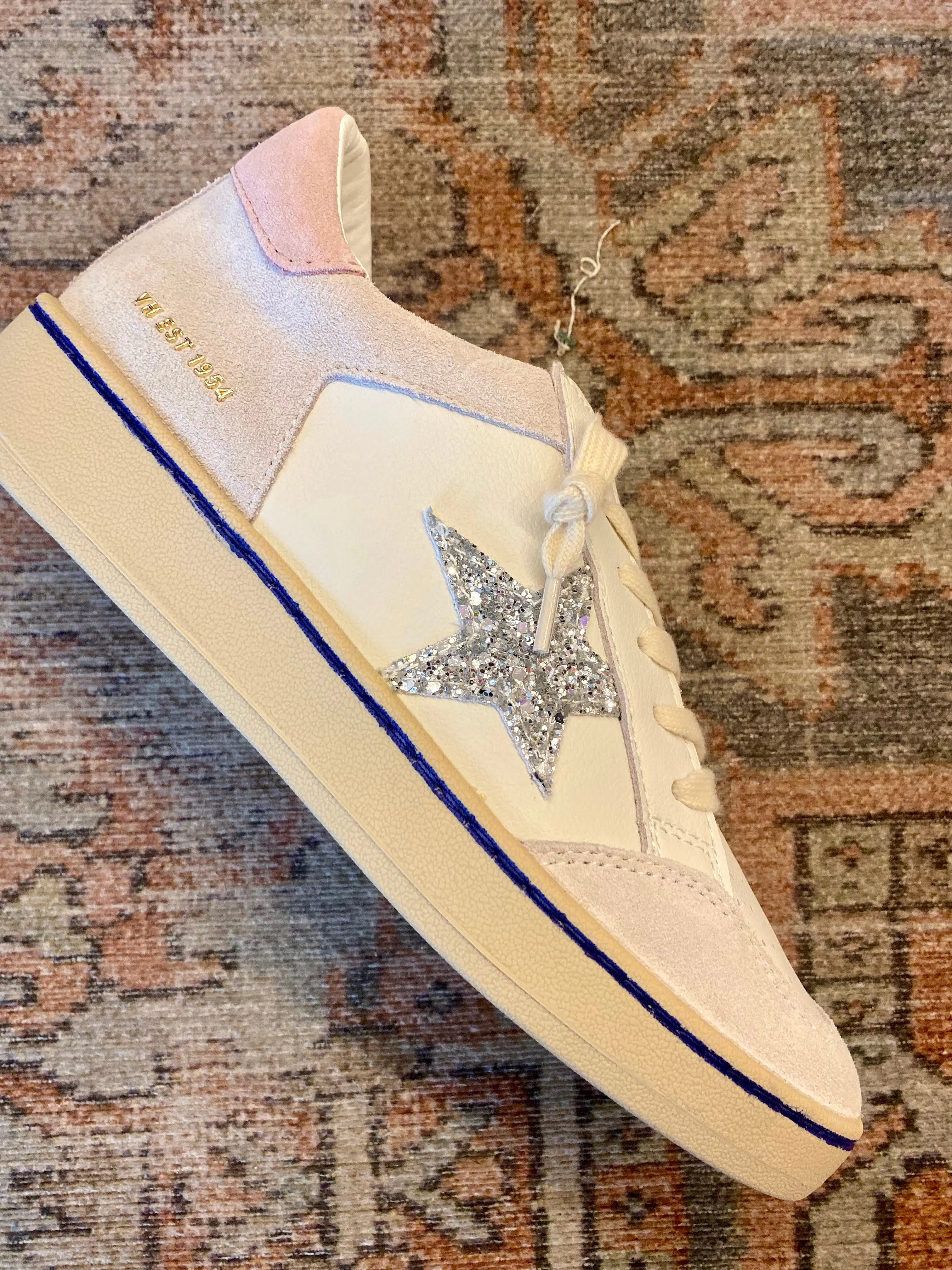VH single blue stripe suede sneaker.