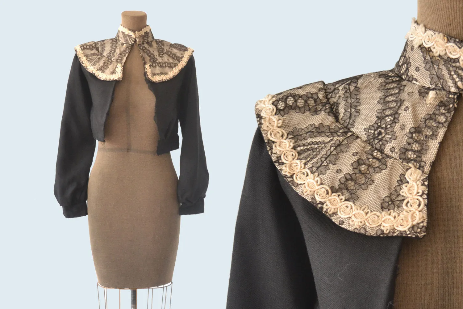 Victorian Black Wool Blouse size XS