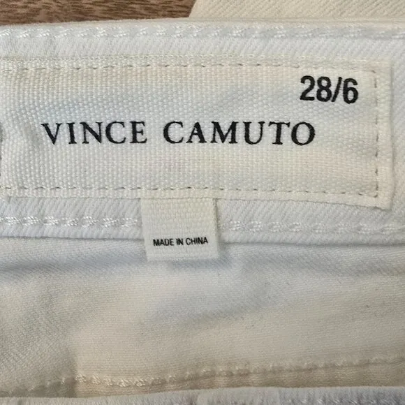 Vince Camuto Ankle Jeans Women's 28/6 Ultra White Denim Frayed Hem 5-Pockets