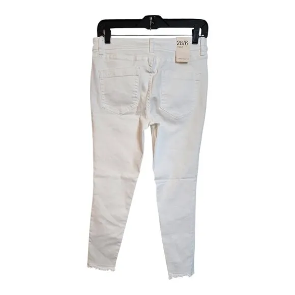 Vince Camuto Ankle Jeans Women's 28/6 Ultra White Denim Frayed Hem 5-Pockets