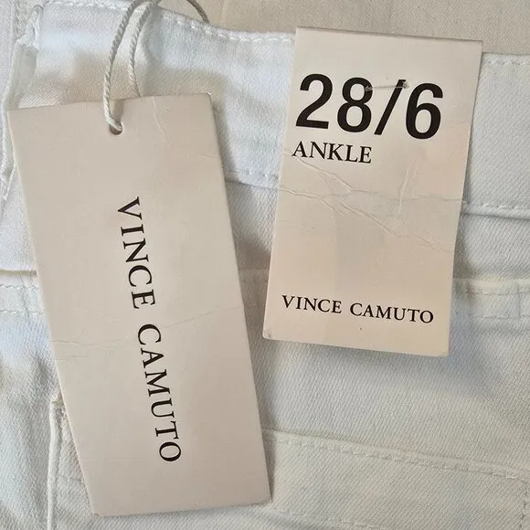 Vince Camuto Ankle Jeans Women's 28/6 Ultra White Denim Frayed Hem 5-Pockets