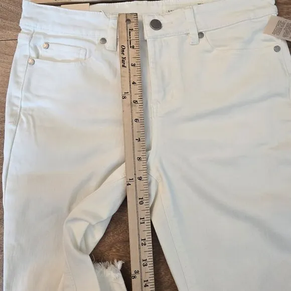 Vince Camuto Ankle Jeans Women's 28/6 Ultra White Denim Frayed Hem 5-Pockets