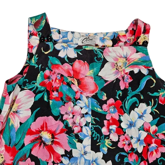 Vintage Alice Of California Floral Print Jumper Dress Sz S 100% Cotton Cottage