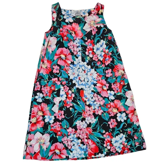 Vintage Alice Of California Floral Print Jumper Dress Sz S 100% Cotton Cottage